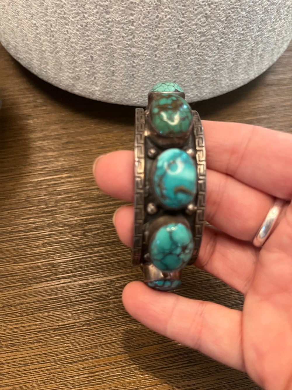 Turquoise Stone Silver Cuff Bracelet